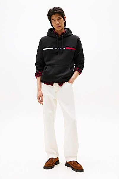 Tommy Hilfiger Erkek Th Chest Logo Drawstring Sweatshirt - Siyah