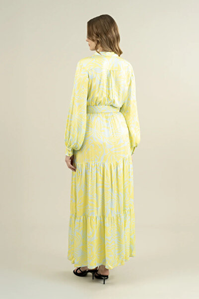 IDYL BELİ KEMERLİ DESENLİ ELBİSE