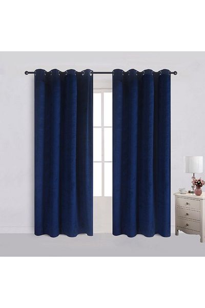 Metropolitan Concept Set Of Two Konan Velvet Curtains, Navy Blue, Worked On Staple Rings, 2x150x240 Cm