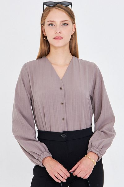 armonika Women's Dark Gray Sleeve Elastic Wrinkle Shirt Arm-24K001002
