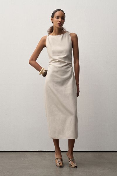 mathilda store Women's Raw Linen Midi Dress