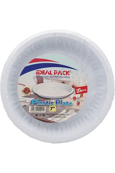 Ideal Pack 7-Inch Plastic Plates | Small Round Plates for Snacks, Salads, and Desserts | Food-Grade, Lightweigh