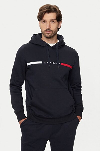 Tommy Hilfiger Erkek Th Chest Logo Drawstring Sweatshirt - Lacivert