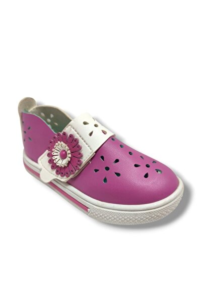 ŞİRİNGENÇ Şirinbebe 1687-20 صندل بناتي فيلكرو مزين بالزهور وردي وأبيض 21-25