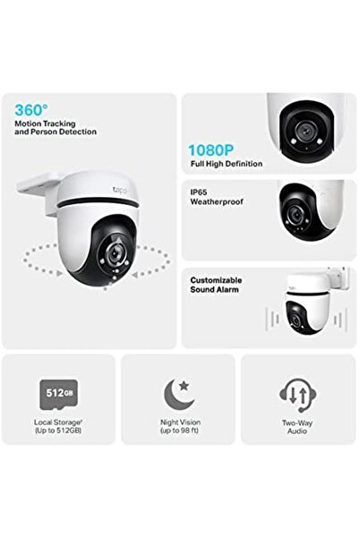 tapo كاميرا مراقبة خارجية عالية الدقة 1080 بكسل، قابلة للتحريك والإمالة، مزودة بخاصية Wi-Fi