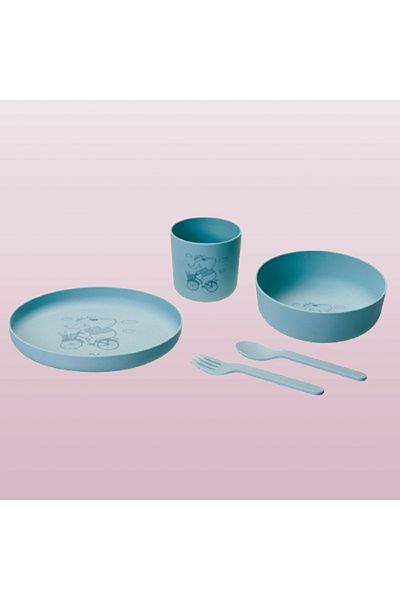 Parfait 5-Piece Cycling Elephant Printed Kids Dining Set Blue