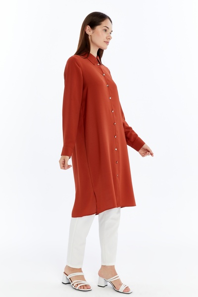 Gold Moda Renk Shirt Collar Long Summer Tunic with Button Close on the Front