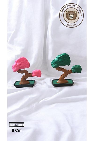3D Ekspres 2-Piece Mini Bonsai Sakura & Dark Green Decorative Ornament with Movable Elbows 8 cm