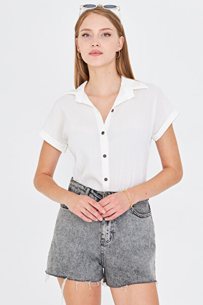 armonika Cămașă albă cu mânecă scurtă pentru femei ARM-19Y001088