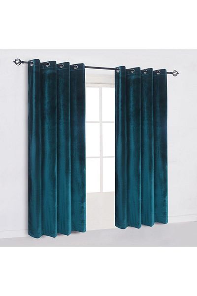 Metropolitan Concept Set Of Two Velvet Curtains Konan, Turquoise, Worked On Staple Rings, 2x150x250 Cm