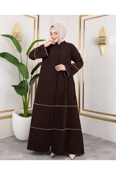 Nevayla Moda Λεπτομερής Abaya/Ferace / Tan με τρίχες - F0145