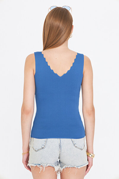 armonika Γυναικεία Μπλούζα Καμισόλα με λαιμόκοψη σε μπλε ζιγκ-ζαγκ ARM-23Y069004