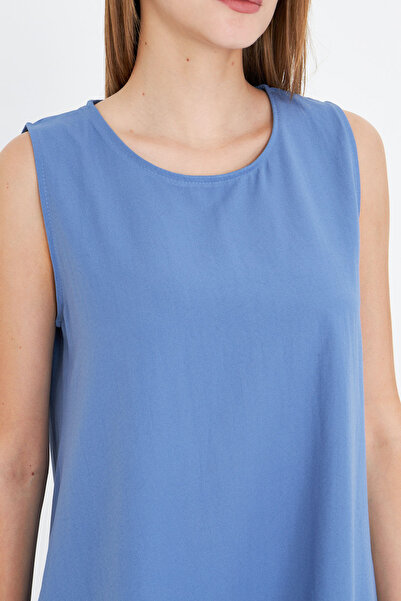 armonika Kadın Buzmavi Kolsuz Eteği Fırfırlı Elbise ARM-18Y001156