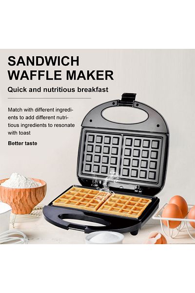 SOKANY 2-Slice Waffle Maker with Non-Stick Waffle Plate, With Handle Lock and Indicator Lights 750W Black
