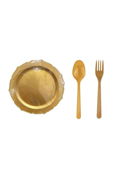 omeyva Nişan Kına Piknik Altın Sorfa Seti - Sert Mika Plastik - 48 Kişilik Ta...