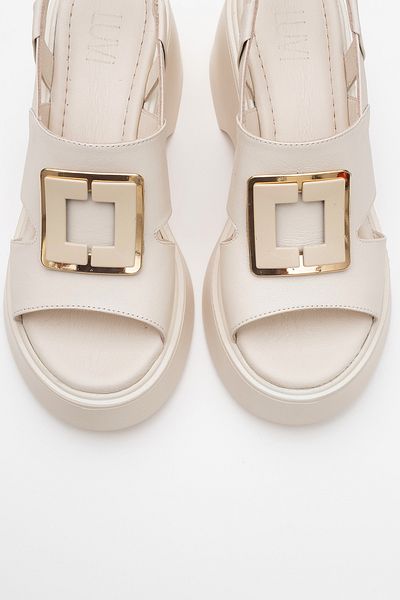 LuviShoes Lucia Ecru Buckle Genuine Leather Women's Wedge Heeled Sandals