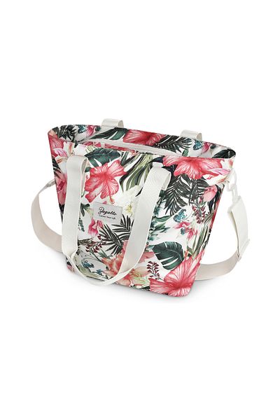 zagatto Geantă de umăr bej cu imprimeu floral pentru femei, tip crossbody, format A4, 35x34x17 cm, ZG743