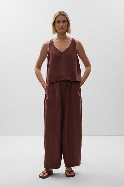 Oysho 100% linen V-neck top