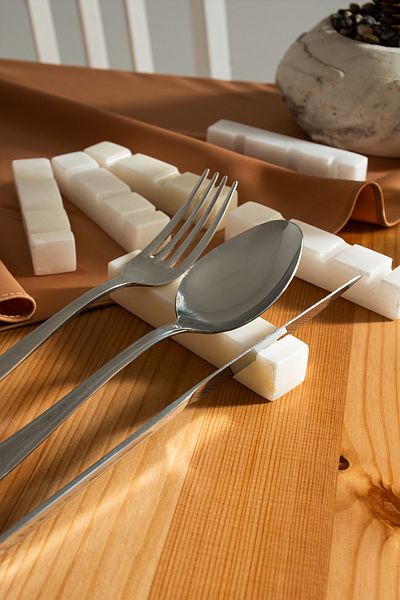 ALTUVATEKS Marble Fork Spoon Knife Coaster Set of 6, Tableware Resting Stone, Natural Stone Table Decor, Dowry Set
