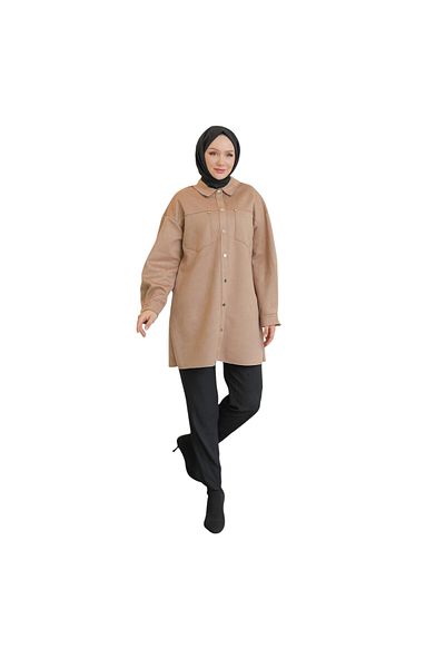 Armine Women's Snap Button Shirt Collar Pocket Tunic 24Kt401