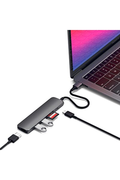Satechi محول متعدد المنافذ من نوع C من الألومنيوم النحيف الإصدار 2 مع USB-C PD، وHDMI بدقة 4K، وقارئات بطاقات Micro/SD، الولايات المتحدة