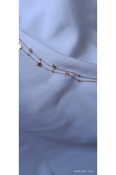 ARİ TAKI خلخال من الفولاذ بسلسلة مزدوجة مليئة بالنجوم