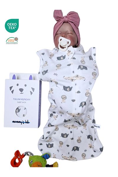 Mommyslab 0-4 Months New Season Patterned Colorful Snap Zippered Jumpsuit Swaddle 100% Cotton (Oeko Tex Cif Certified)