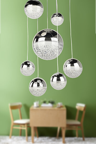 Begüsa Galaksi Ledli 7.li Avize Krom Kaplama