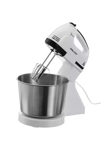 SOKANY Mini Stand Mixer Machine, 2L Stainless Steel Bowl, 7 Speed Settings, Easy Mixing And Kneading, White
