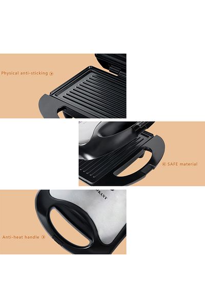 SOKANY Sandwich Maker, Non-Stick, 2in1 Versatile Interchangeable Grill, Indicator Lights, 750W Black