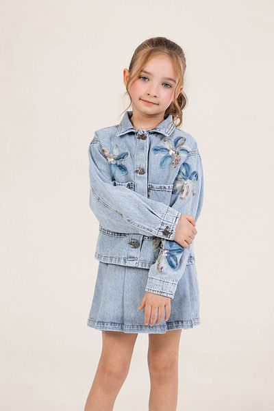 DMB BOYS & GIRLS Floral Patterned Denim Jacket Skirt Combination Girl's Suit