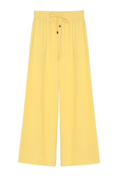 Quzu Elastic Waist Wide Leg Trousers Yellow