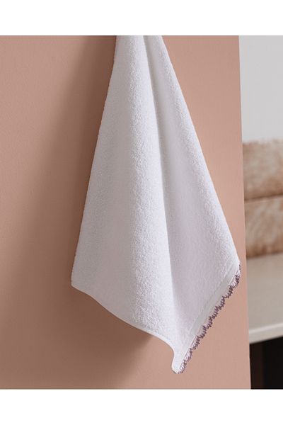 Madame Coco Bastienne Crochet 100% Cotton Face Towel - White/Lilac - 50X70 cm