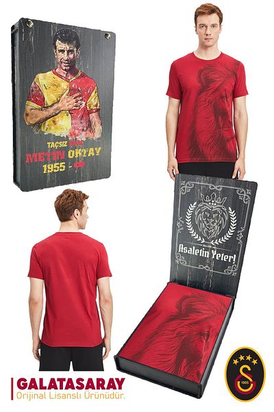 Galatasaray Original Licensed Lion Printed T-Shirt Text Oktay Printed Gift Wooden Box