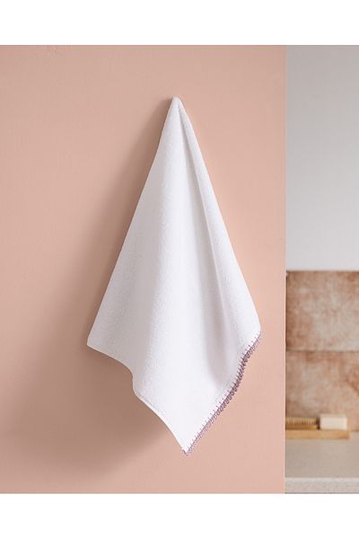 Madame Coco Camille Crochet 100% Cotton Face Towel - White/Lilac