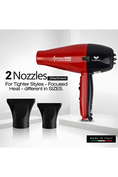 Mariani 6900 Turbo Professional Hair Dryer 2500W – Made in Italy, Red – Powerful Blow Dryer