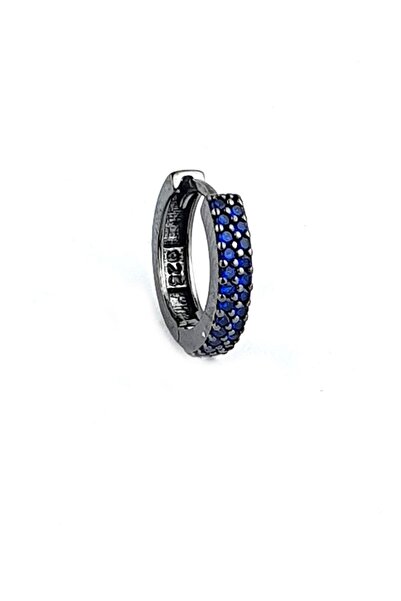 OSESHOP Ķök Safir Taşlı Çift Sıra 925ayar Gümüş Siyah Rodajli Halka Tek Küpe ...