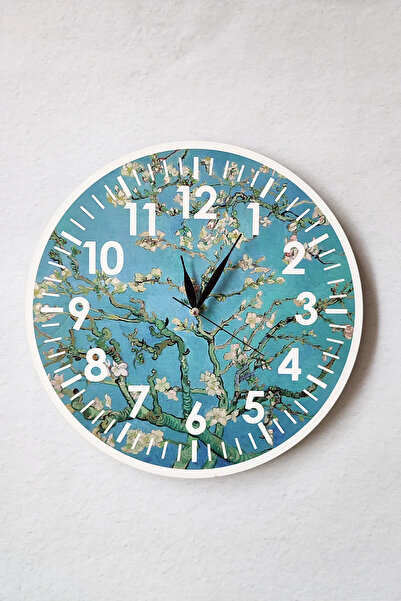 Wooden Factory Van Gogh Badem Çiçeği Ağacı UV Baskılı Duvar Saati