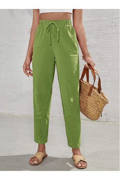 night blue French High Waist Trousers with Pockets-Peach Green