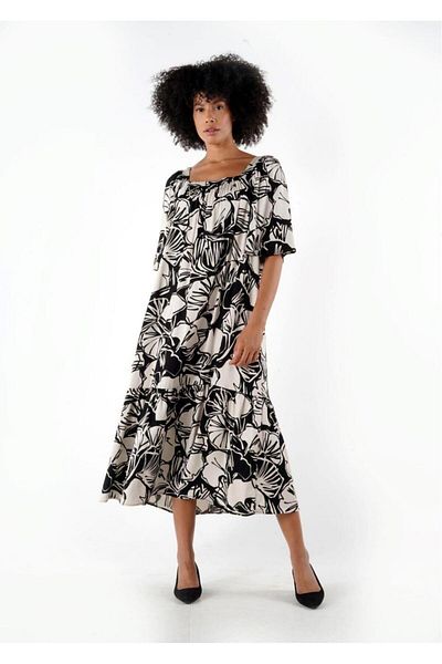 ALEXANDERGARDI Square Neck Patterned Wide Fit Dress