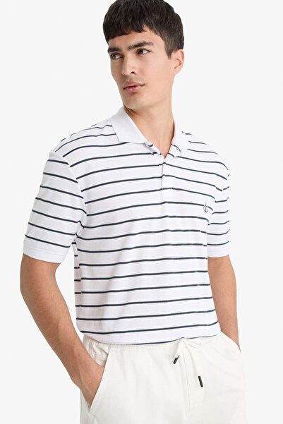 DeFacto 100% Cotton Regular Fit Polo Neck Short Sleeve Striped T-Shirt D7636Ax25Sp