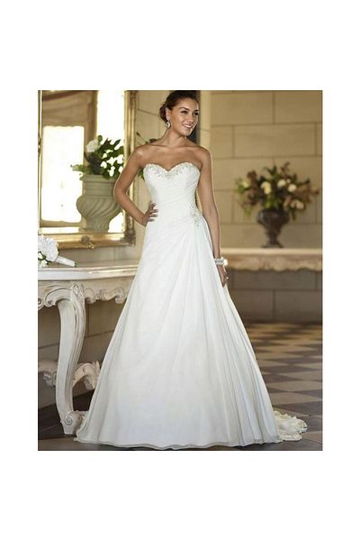 OEM Rochie alba de mireasa stil A cu trena