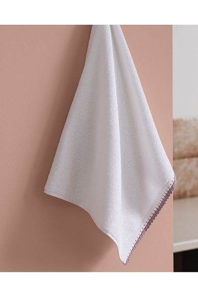 Madame Coco Camille Crochet 100% Cotton Face Towel - White/Lilac