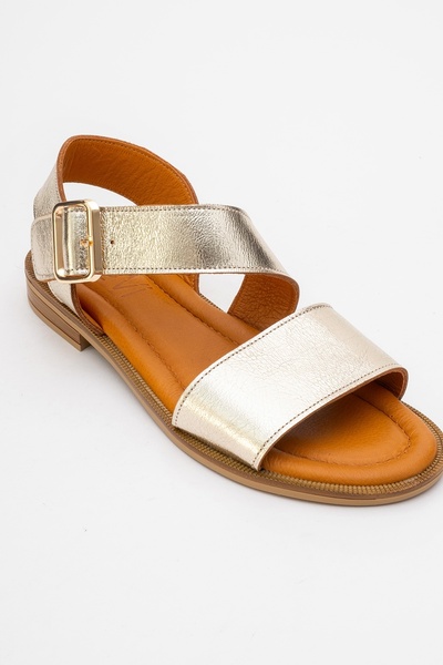 LuviShoes Majesty Gold Metallic Genuine Leather Women's Sandals