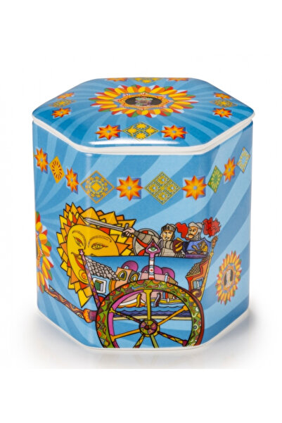 BRANDANI Recipient din porțelan pentru lumânare Medite cu capac hexagonal, 10...