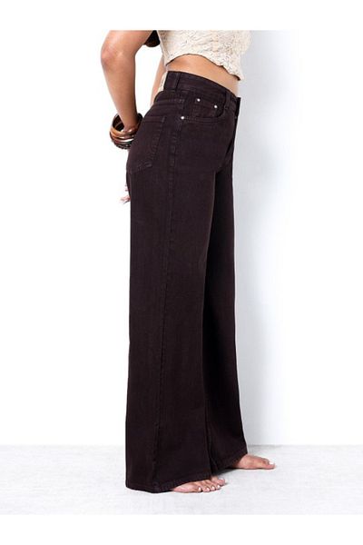 ZUYA Women Comfort Wide Leg High-Rise Low Distress Jeans