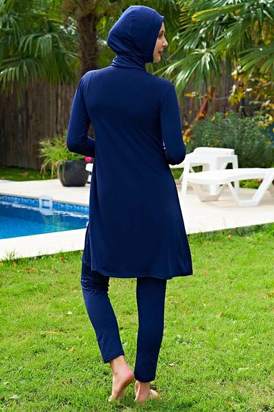 Ruko Maio Ruko 2429-2 Large Size Patterned Zippered Lycra Fabric Hijab Swimsuit