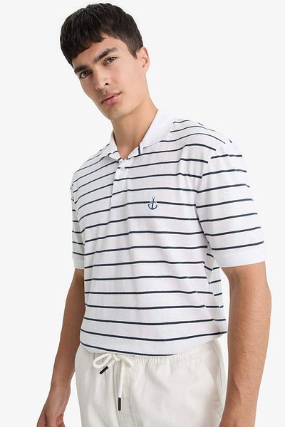 DeFacto 100% Cotton Regular Fit Polo Neck Short Sleeve Striped T-Shirt D7636Ax25Sp