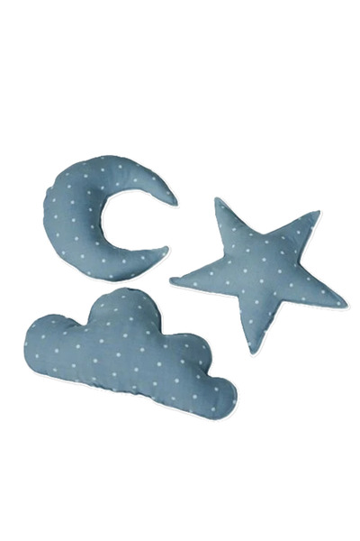 indiggo Σετ 3 μαξιλαριών: Αστέρι, Σύννεφο, Φεγγάρι - μπλε, 100% βαμβάκι, απαλή γέμιση