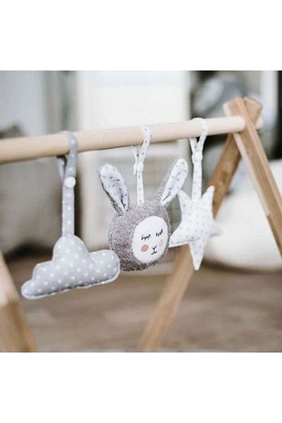 indiggo Set jucarie bumbac pentru carucior / centrul de activitati - Stea, Nor, Iepuras - Gri, Handmade, 100